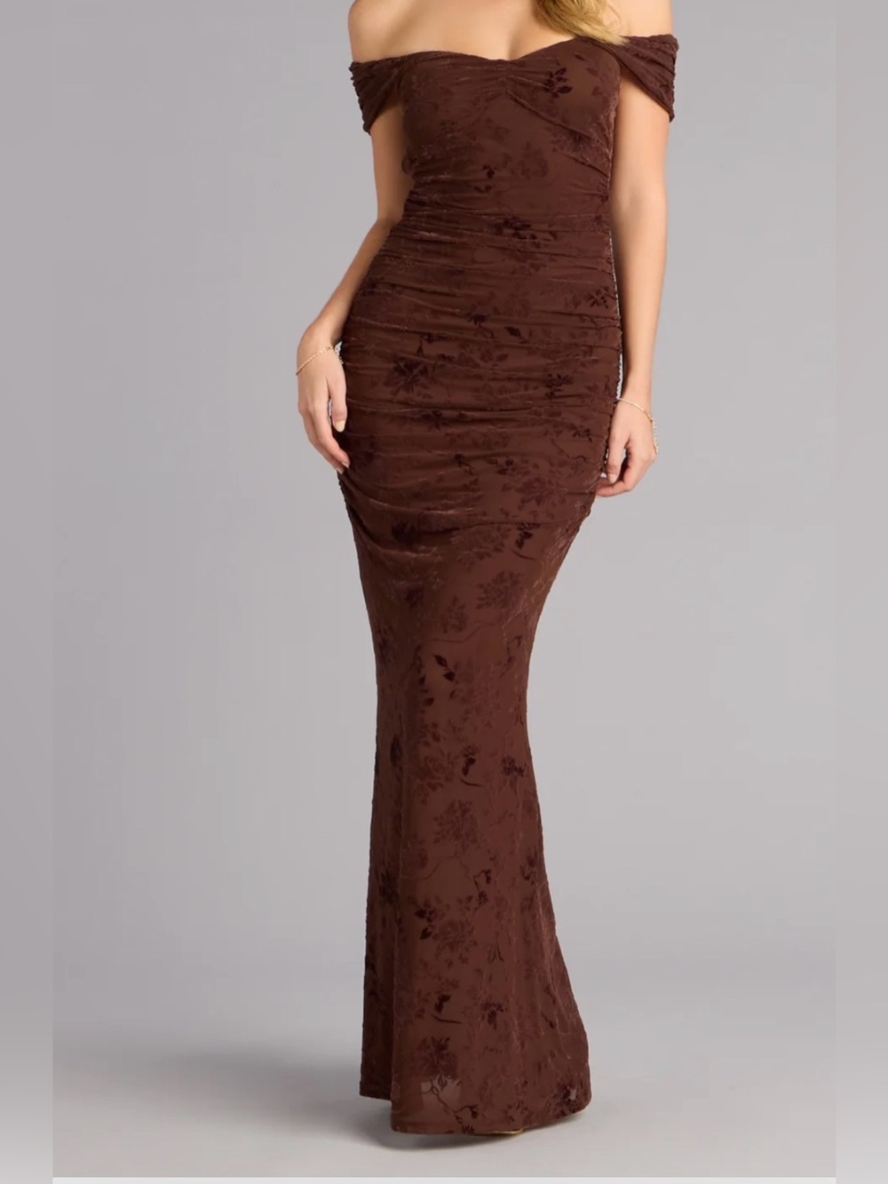 Windsor Brown Evening Dress with Floral Jacquard